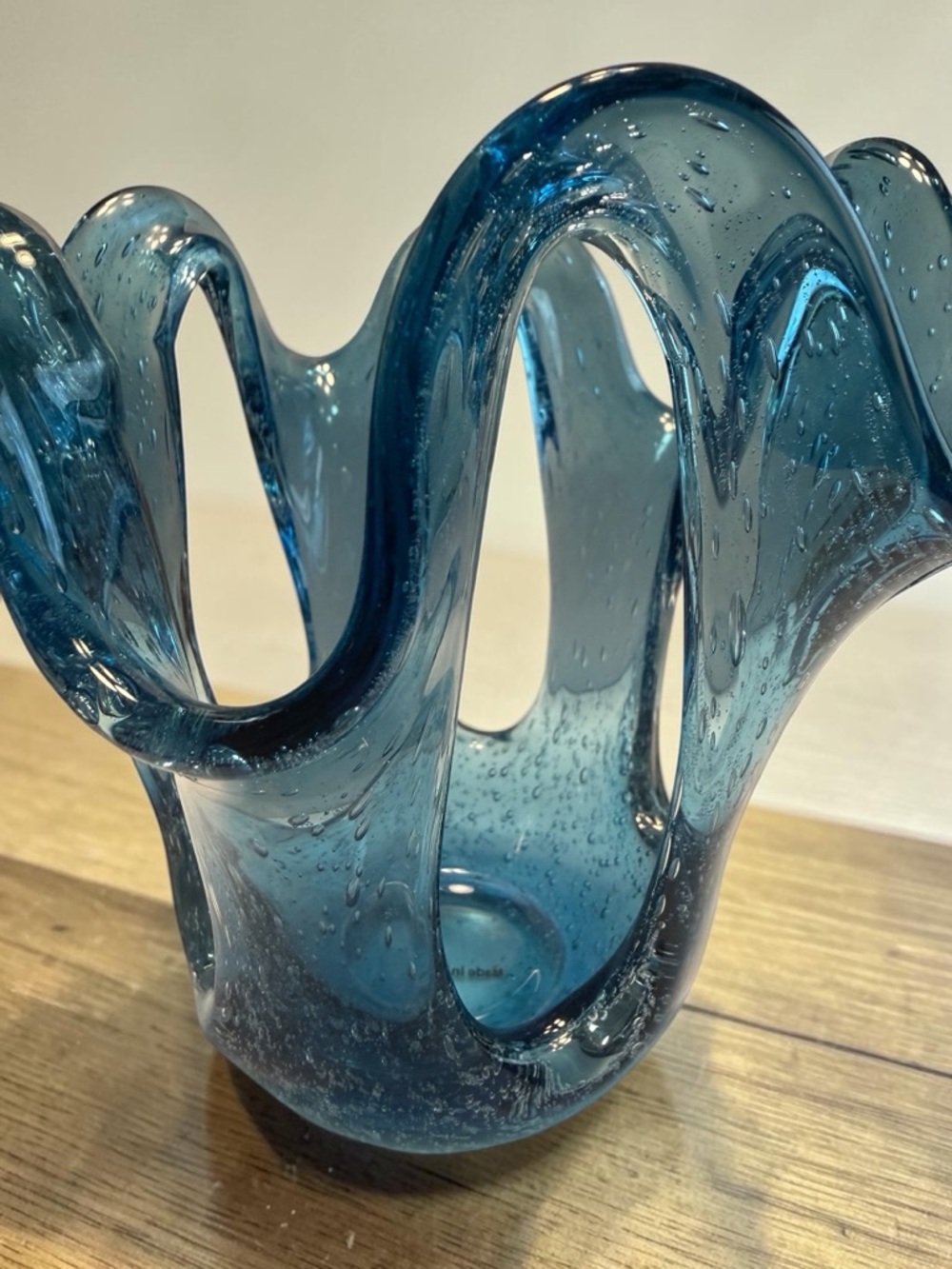 Blue Art Glass Vase Candle Holder 6.5"Tall By 5.5"wide.